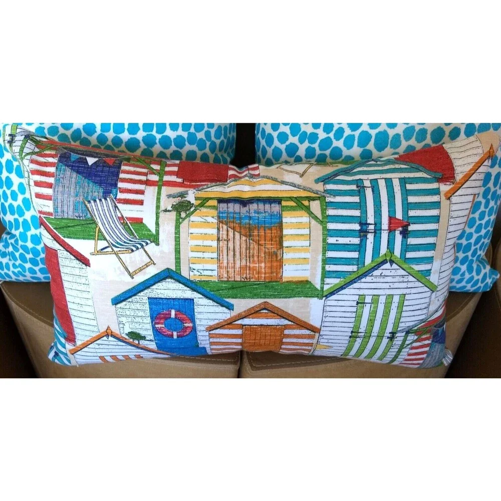 Richloom SOLARIUM BEACH HUTS 14X24‎ LUMBAR OUTDOOR Zipper Throw Pillow Cover NEW